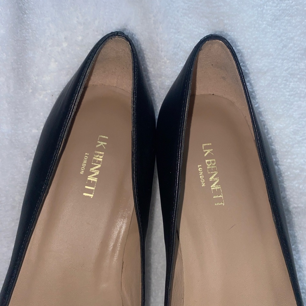 LK Bennett Black Leather Pointed Ballet Flats with Gold Accent - Picture 3 of 8